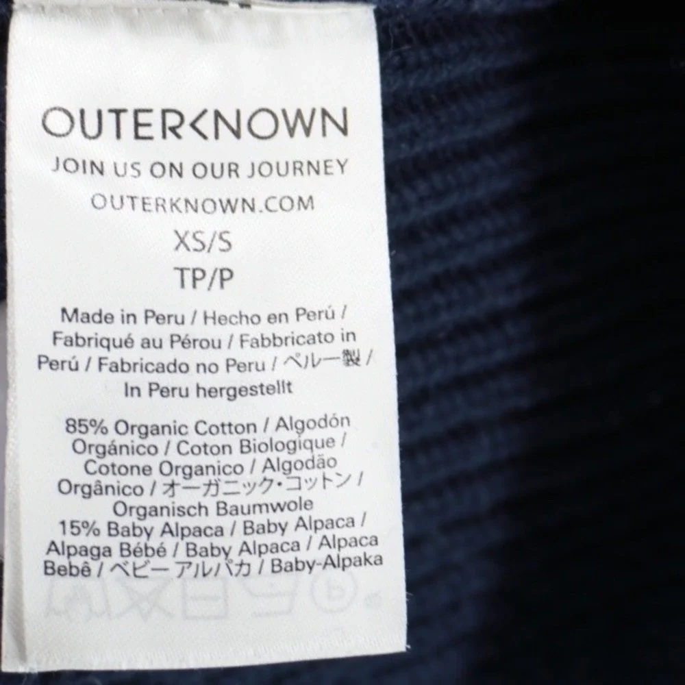 Outerknown Navy Blue Organic Cotton Baby Alpaca Ribbed Cardigan Sweater XS/S